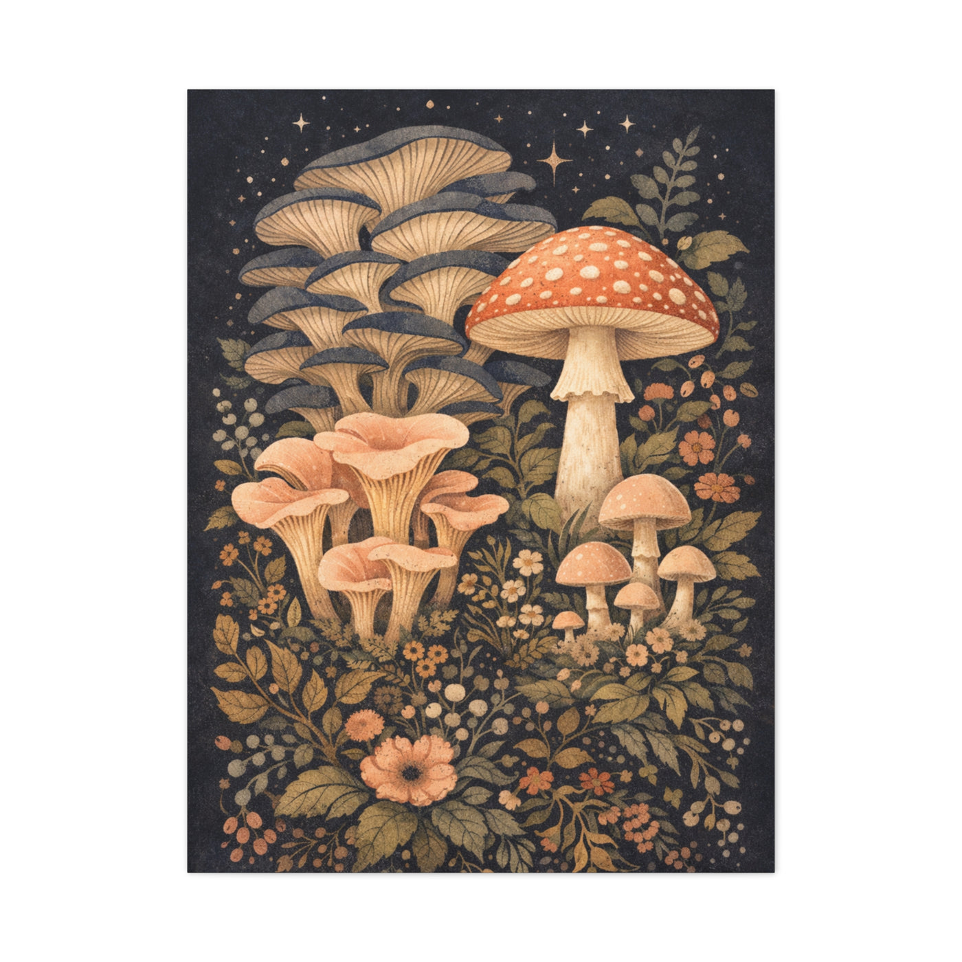Whimsical Midnight Mushroom Garden Wall Art & Canvas Print