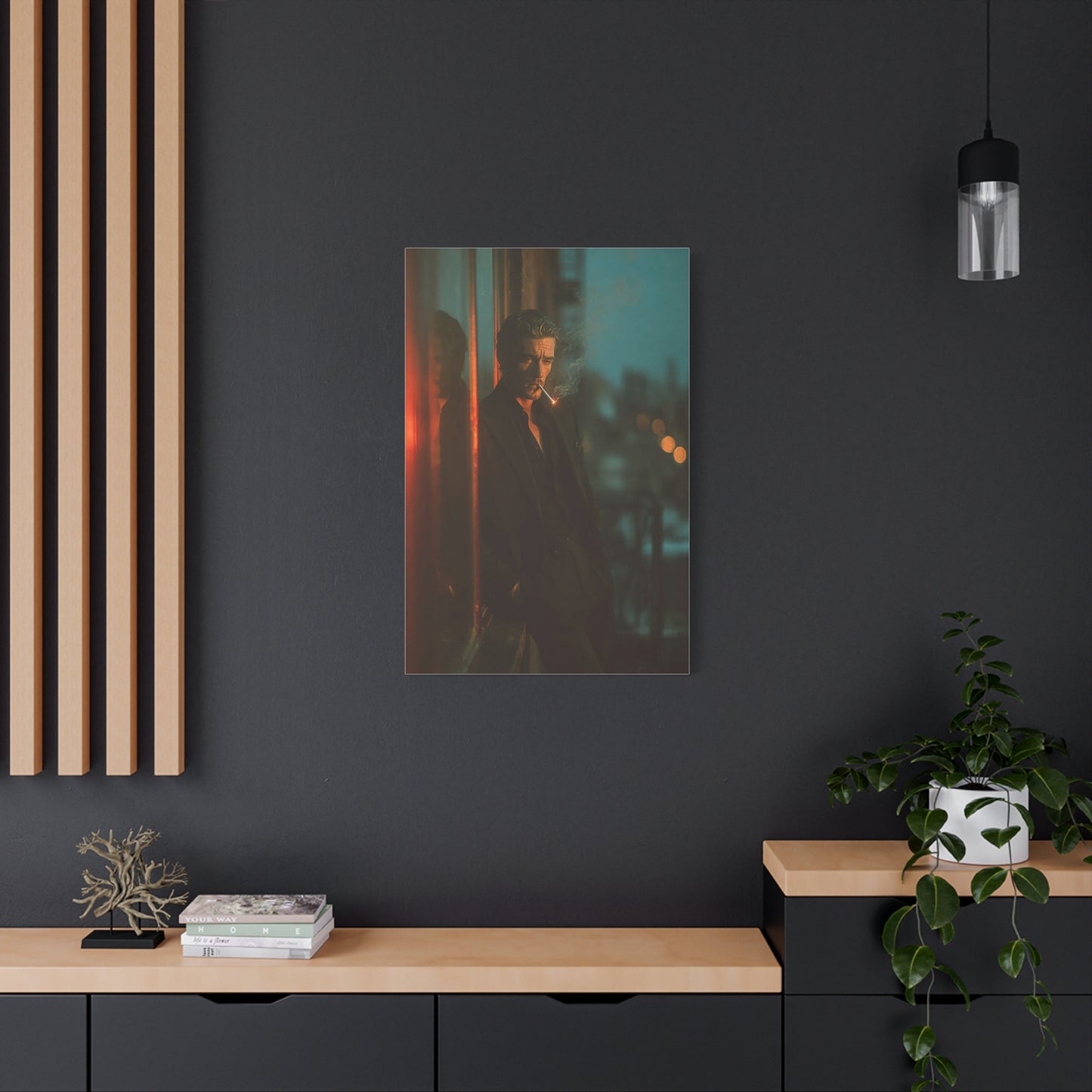 Man Smoking Fire Escape Noir Portrait Wall Art & Canvas Print