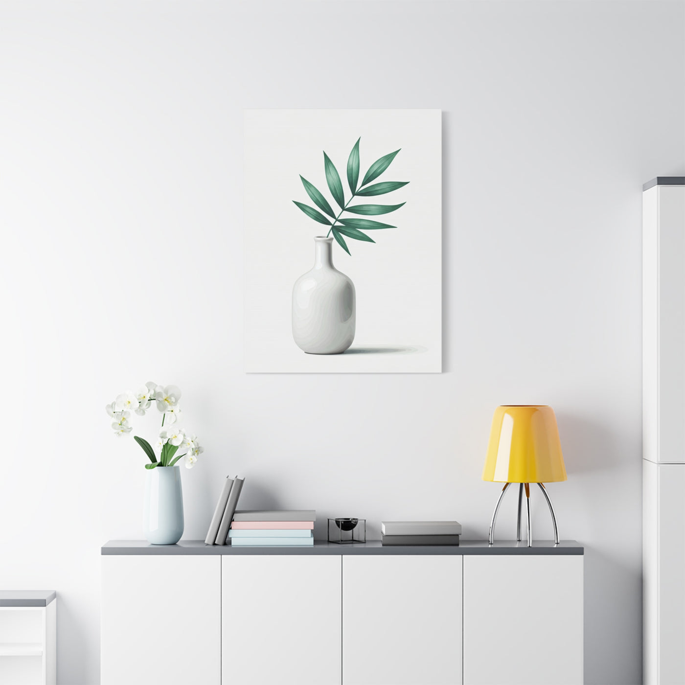Minimal Vase with Green Leaves Wall Art & Canvas Prints