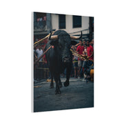 Bull Guided Through Festival Streets Wall Art & Canvas Print