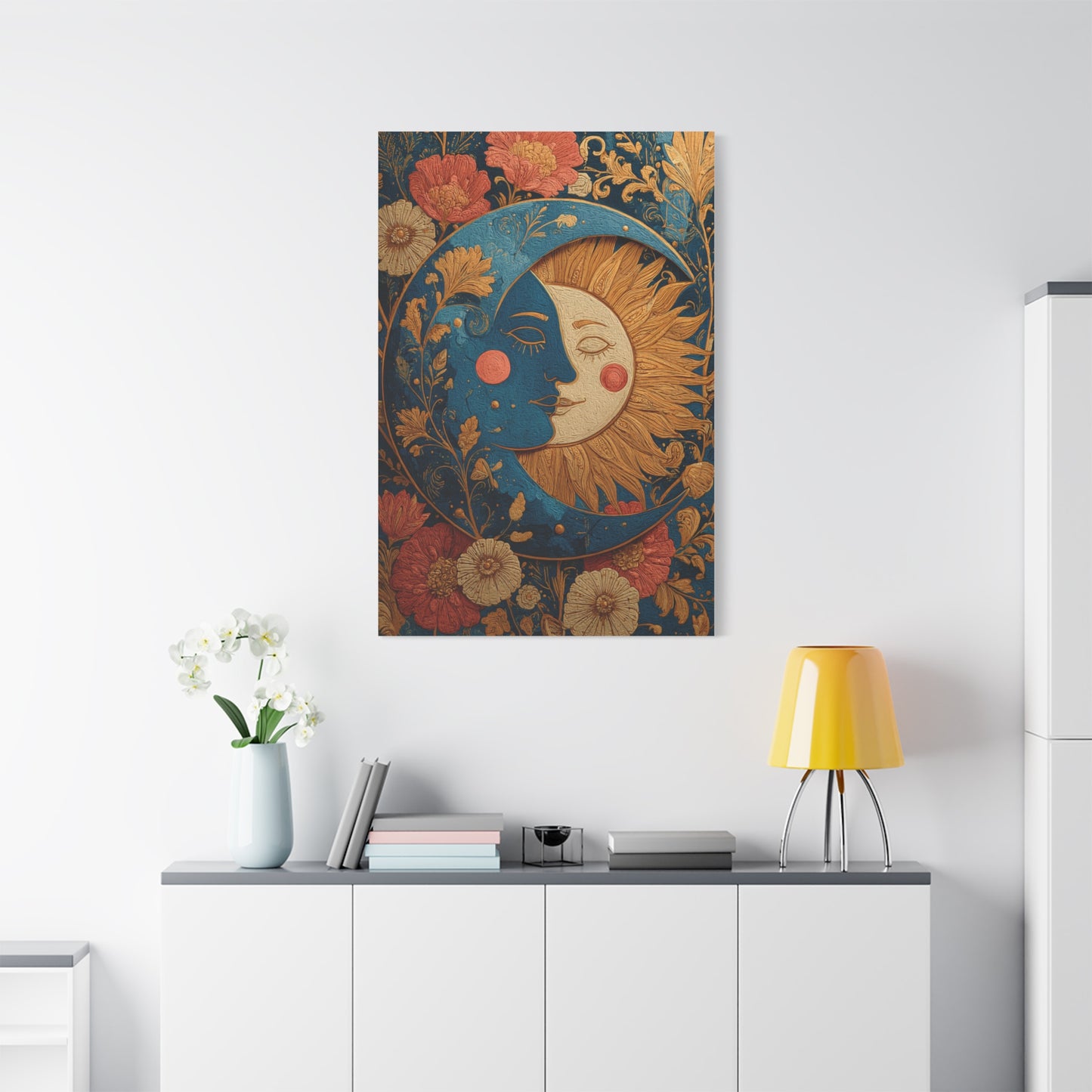 Celestial Sun and Moon Folk Wall Art & Canvas Print