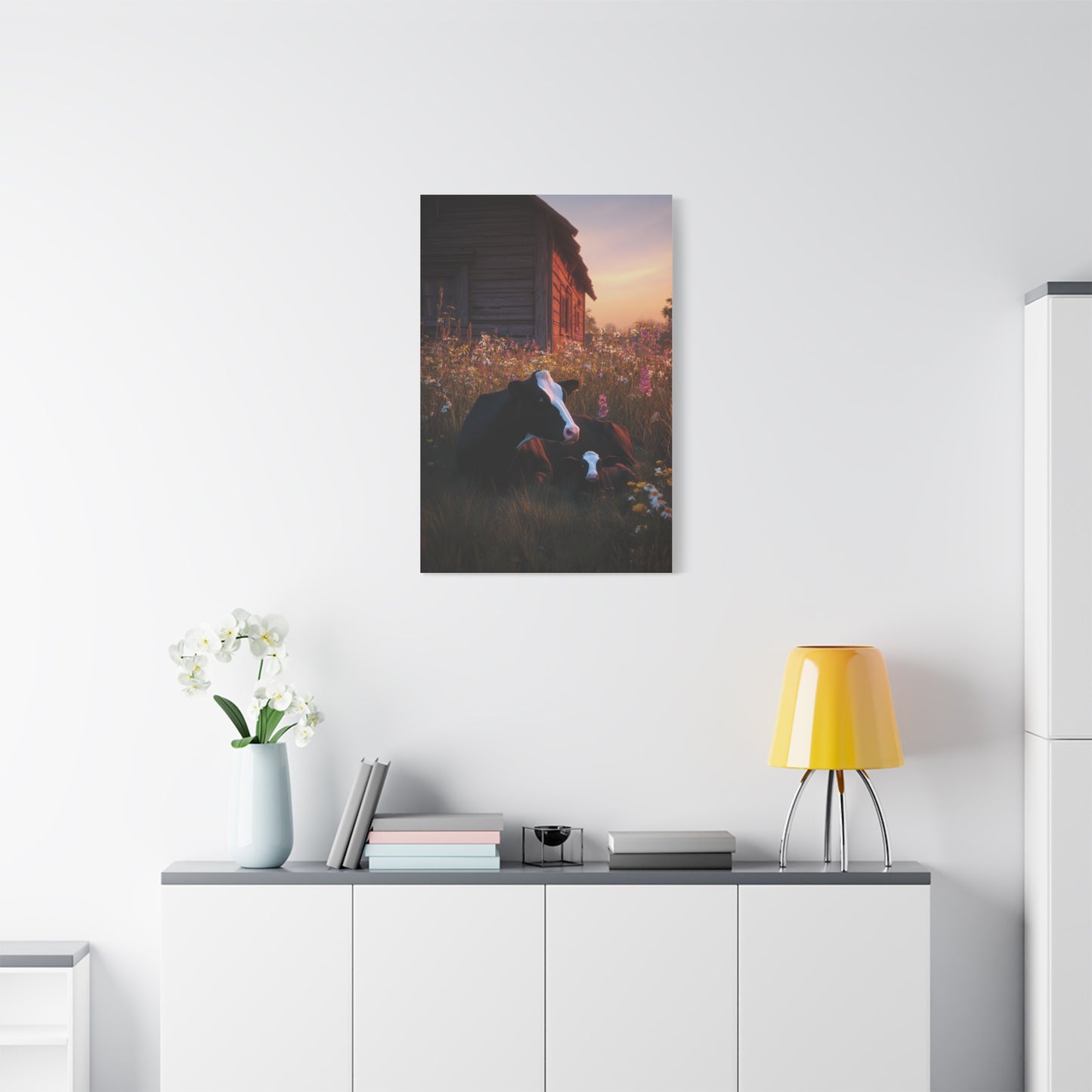 Farmhouse Meadow Cow and Calf Wall Art & Canvas Print