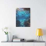 Dolphins Swimming Beneath Sunlit Ocean Waters Wall Art & Canvas Print