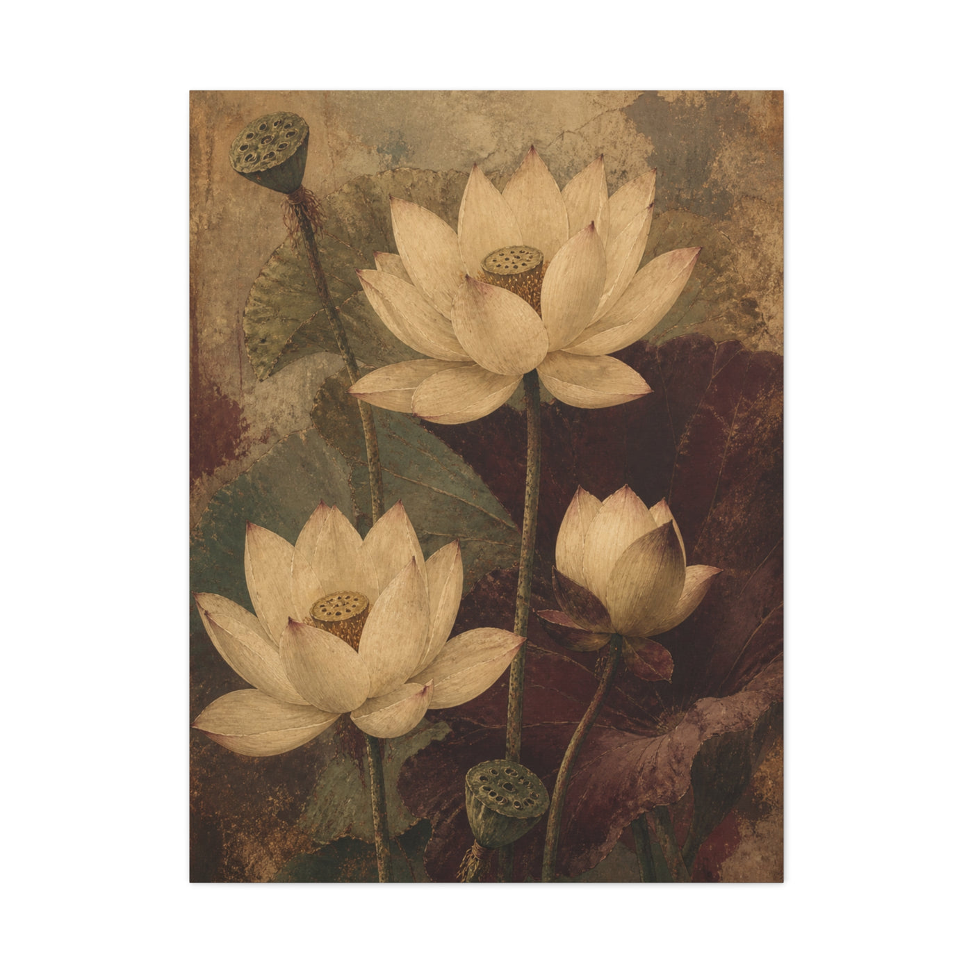 Vintage Lotus Botanical Painting Wall Art & Canvas Print