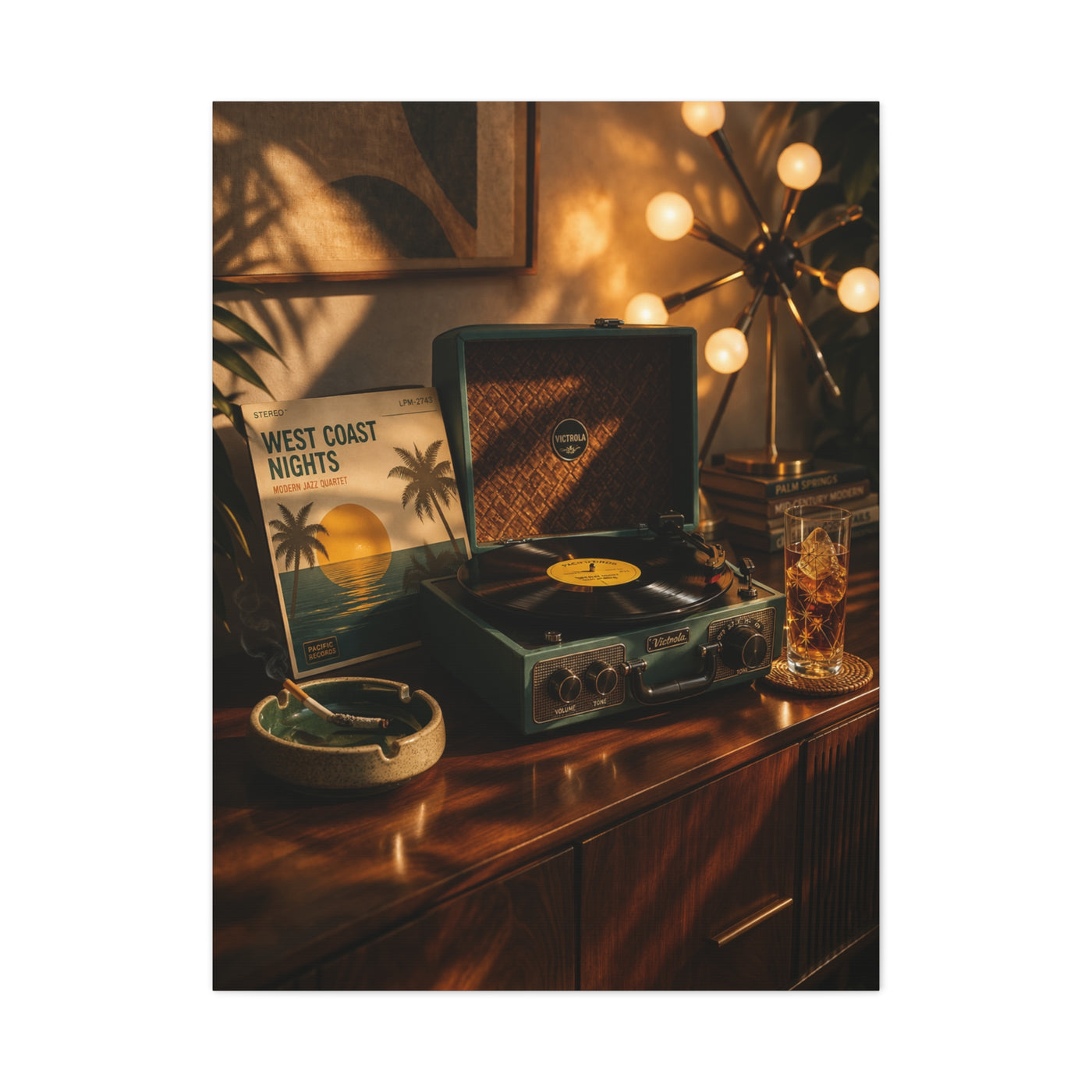 Retro Record Player Lounge Scene Wall Art & Canvas Print