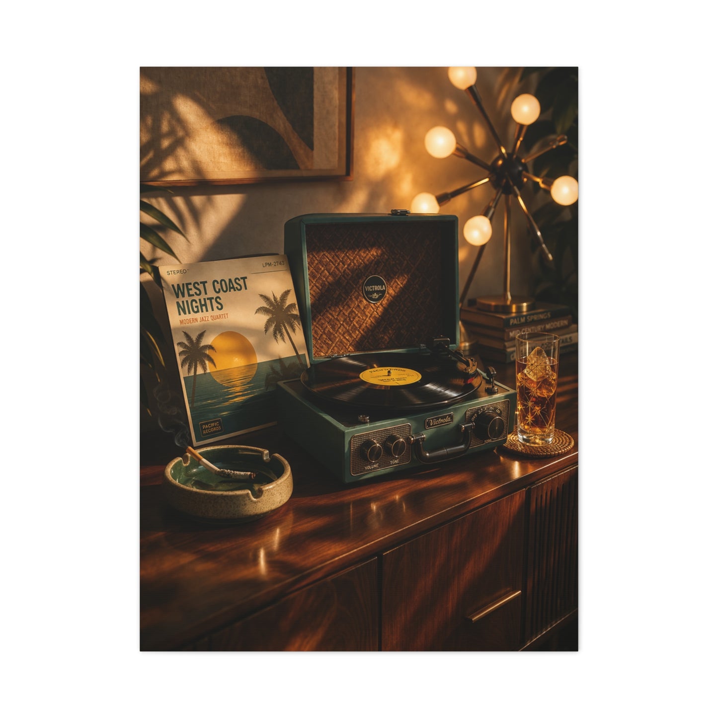 Retro Record Player Lounge Scene Wall Art & Canvas Print