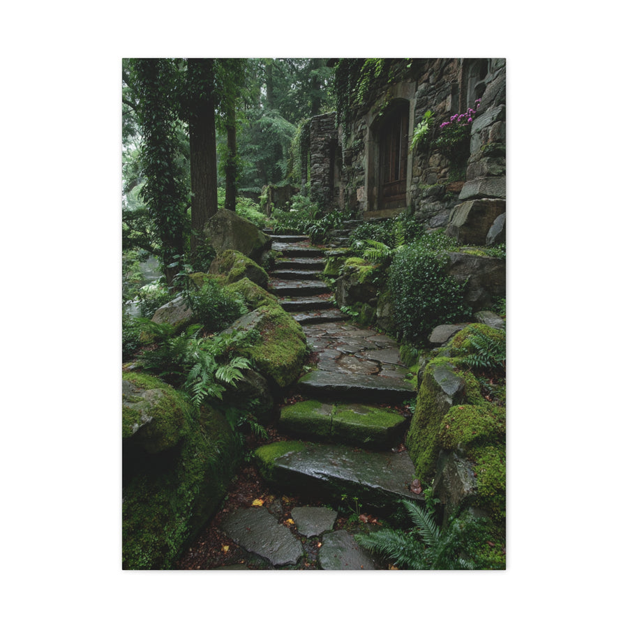 Green Moss-Covered Garden Staircase Wall Art & Canvas Print