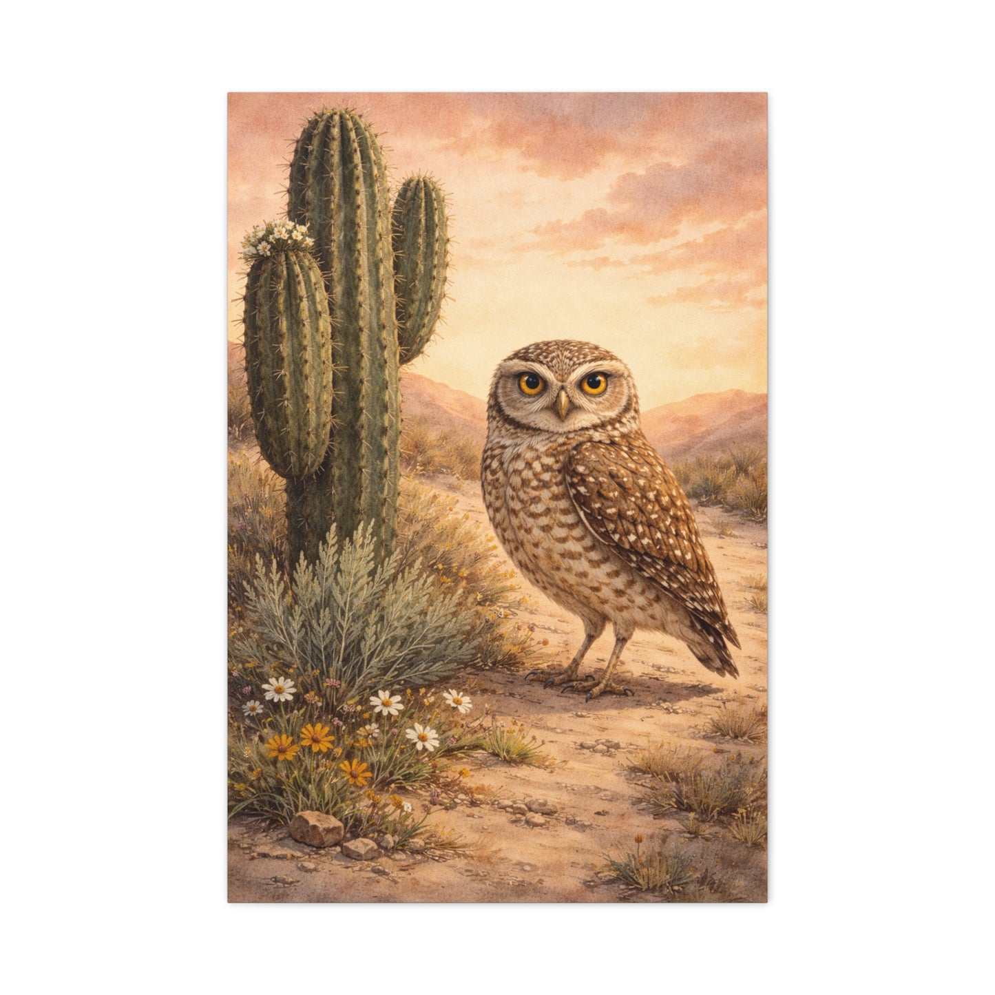 Desert Burrowing Owl Landscape Wall Art & Canvas Print