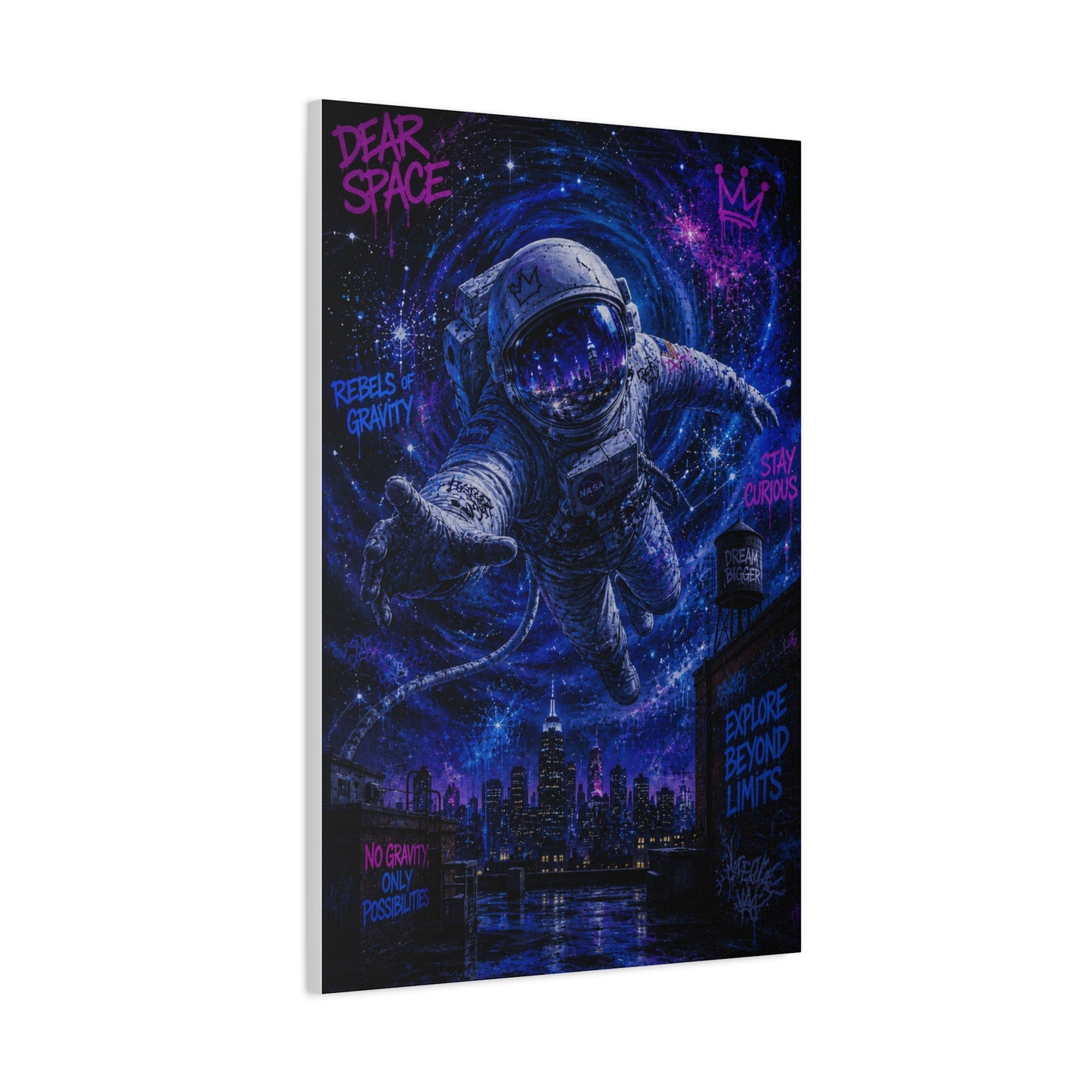 Cosmic Graffiti Astronaut Street Wall Art & Canvas Print