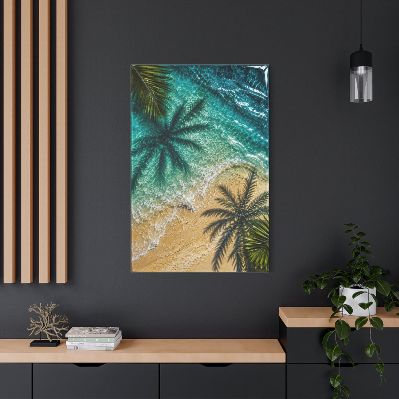 Aerial Coastal Palm Shadows Tropical Wall Art & Canvas Print