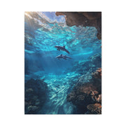 Dolphins Swimming Beneath Sunlit Ocean Waters Wall Art & Canvas Print