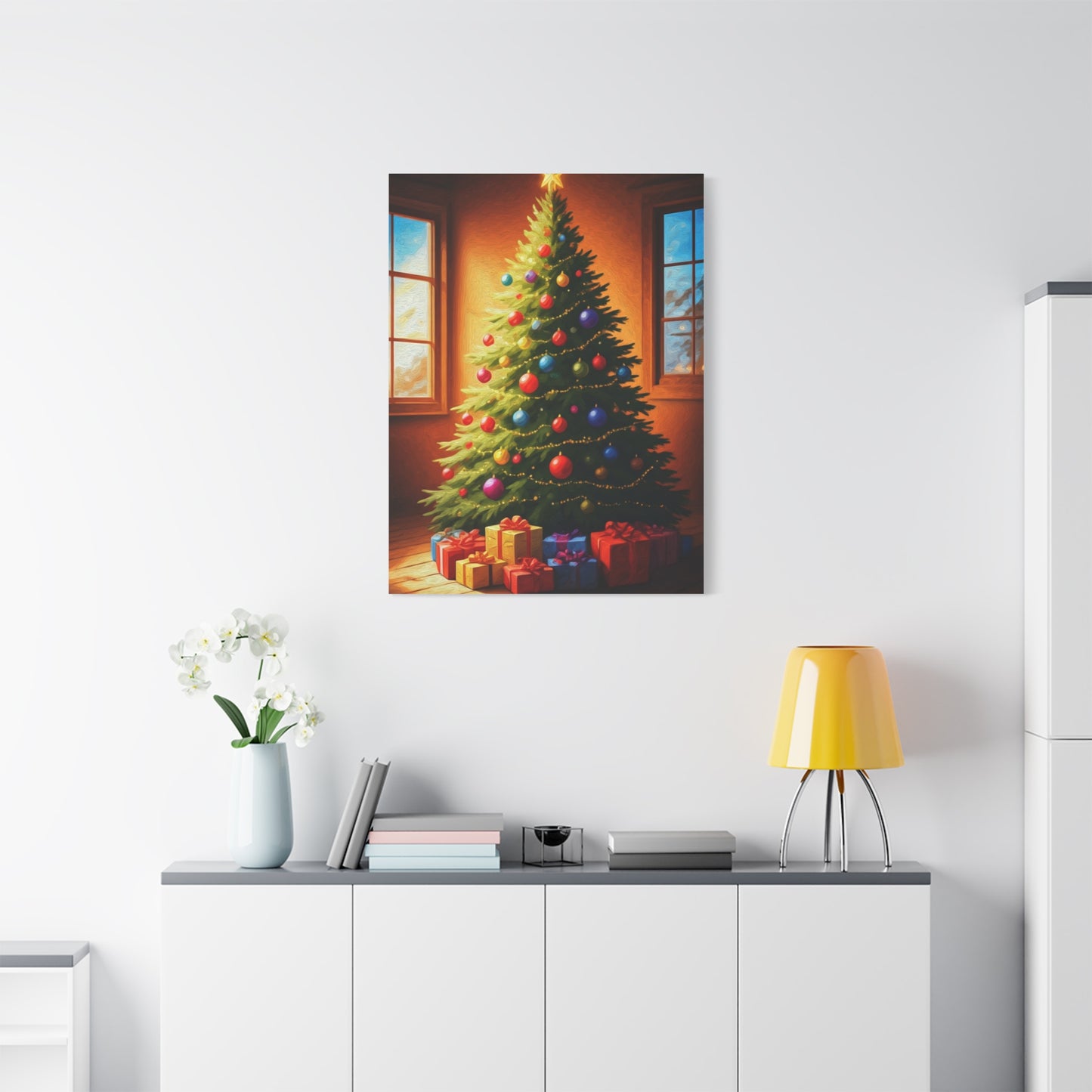Hand Painted Christmas Tree With Colorful Ornaments Wall Art & Canvas Print