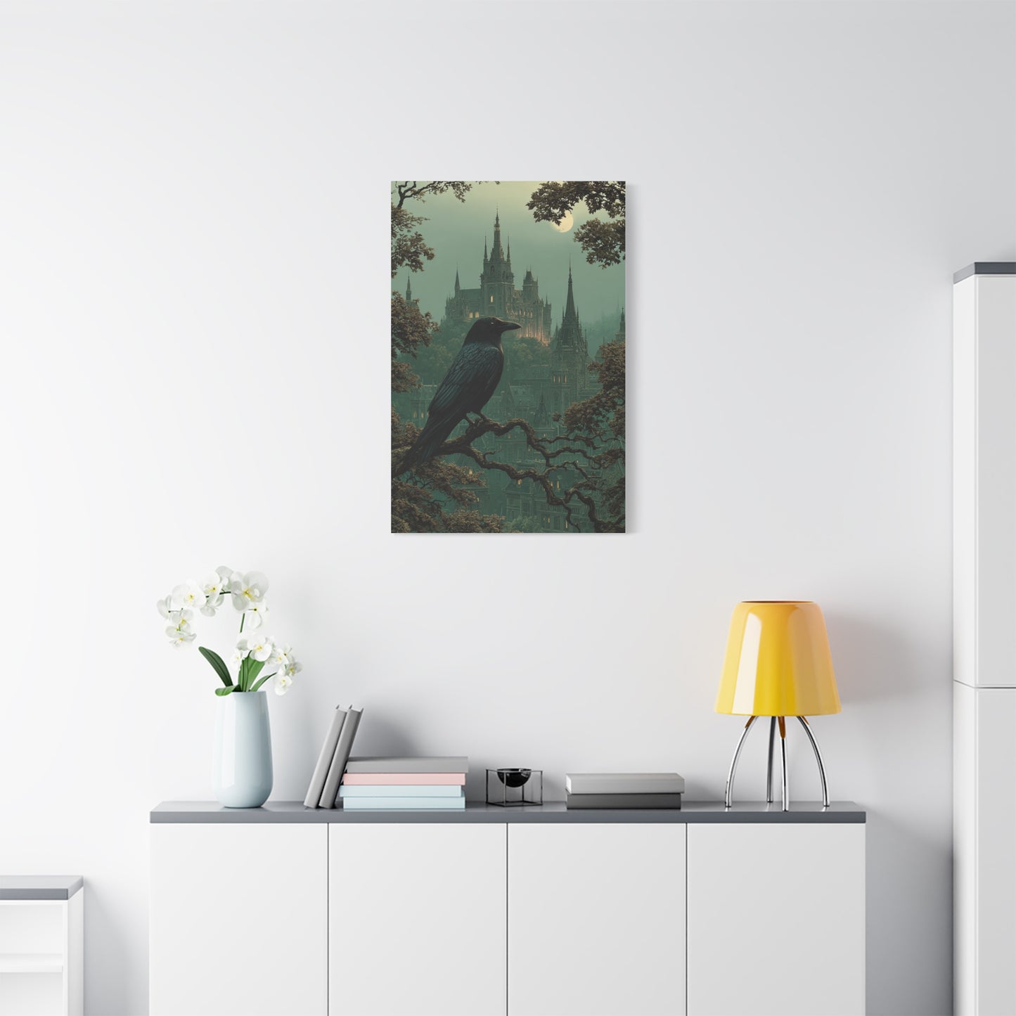 Raven Before Gothic Castle Wall Art & Canvas Print