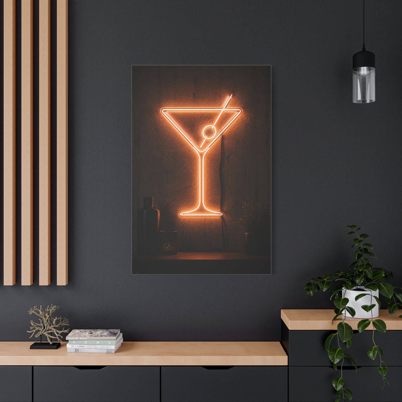 Amber Neon Martini Sign Wall Art & Canvas Print