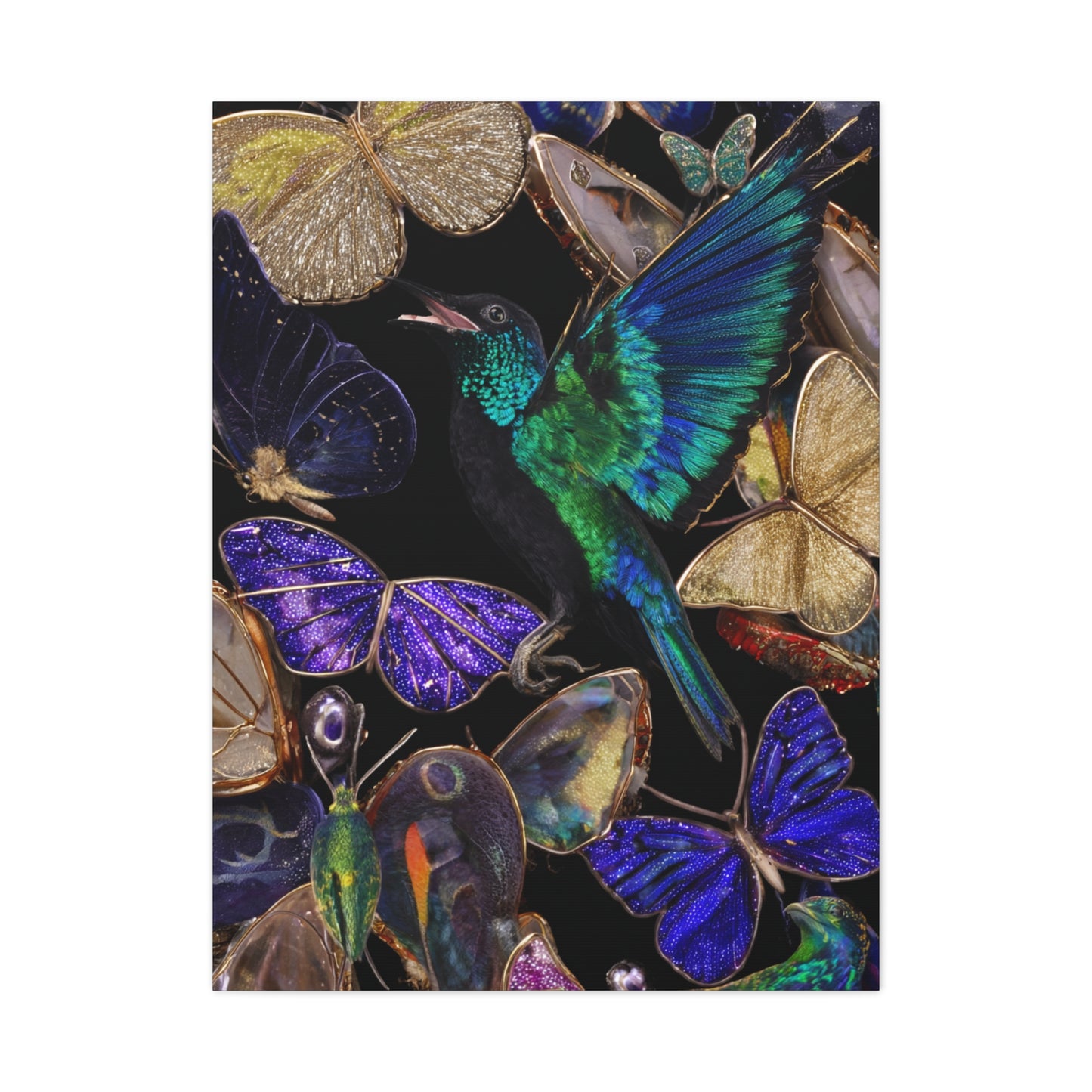 Jewel Tone Hummingbird and Butterfly Collection Wall Art & Canvas Print