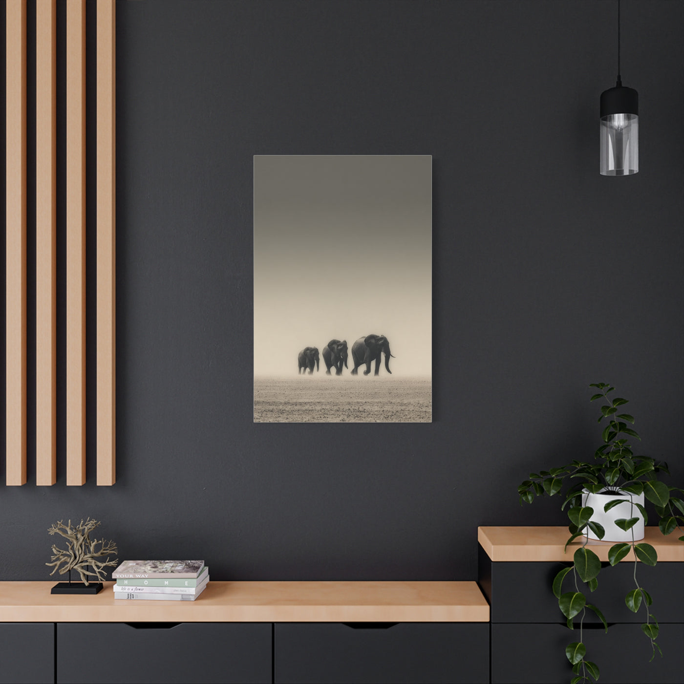 Minimal Elephant Family Dune Crossing Wall Art & Canvas Print