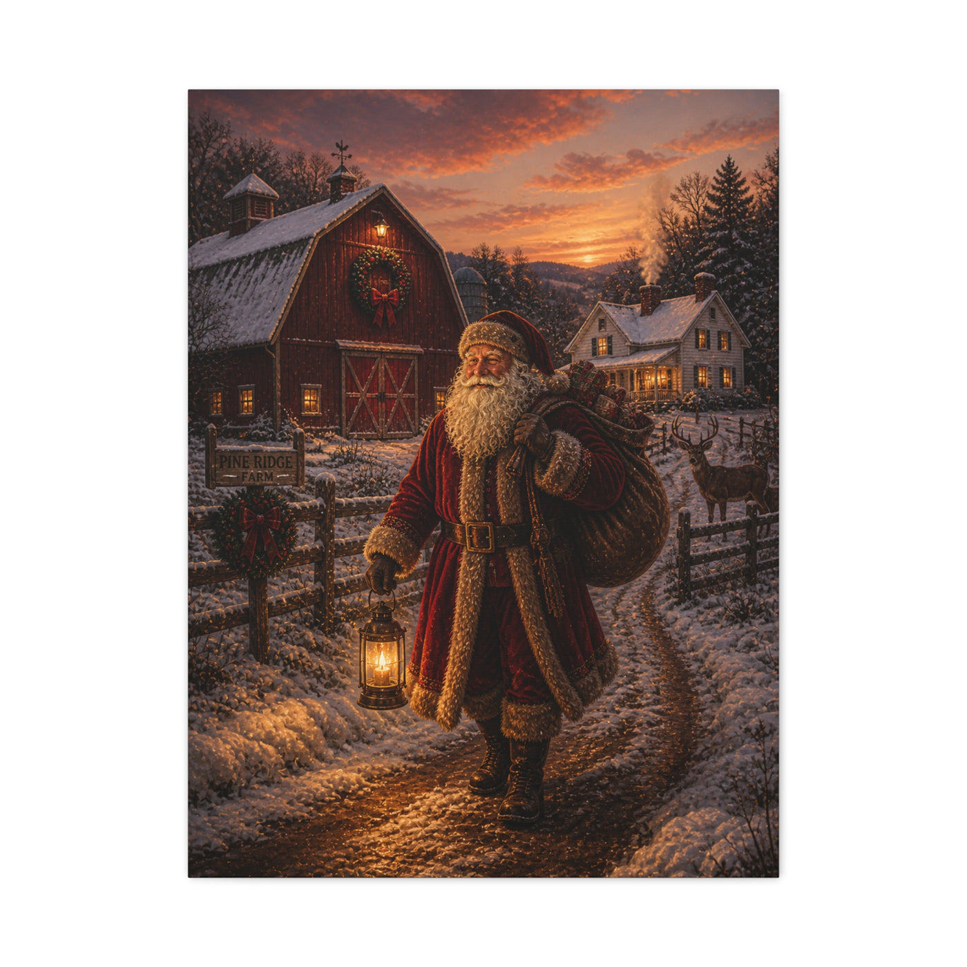 Rustic Farmhouse Santa at Dusk Wall Art & Canvas Print