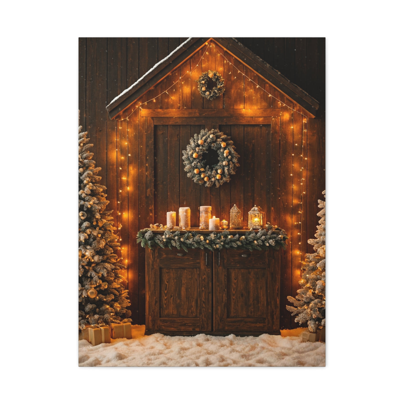 Festive Christmas Entrance With Wreath and Candlelight Wall Art & Canvas Print