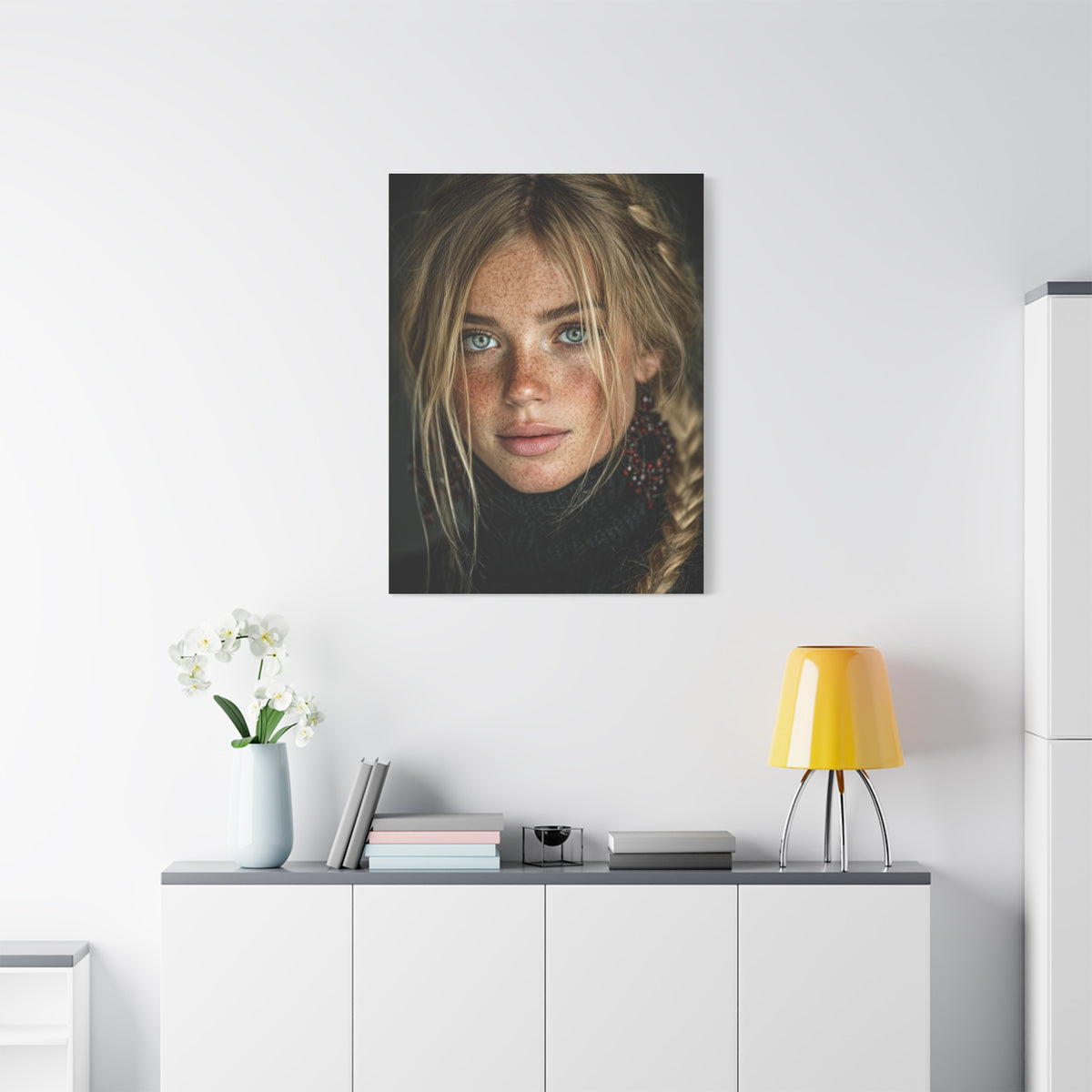 Blonde Muse Garnet Earring Portrait Wall Art & Canvas Print