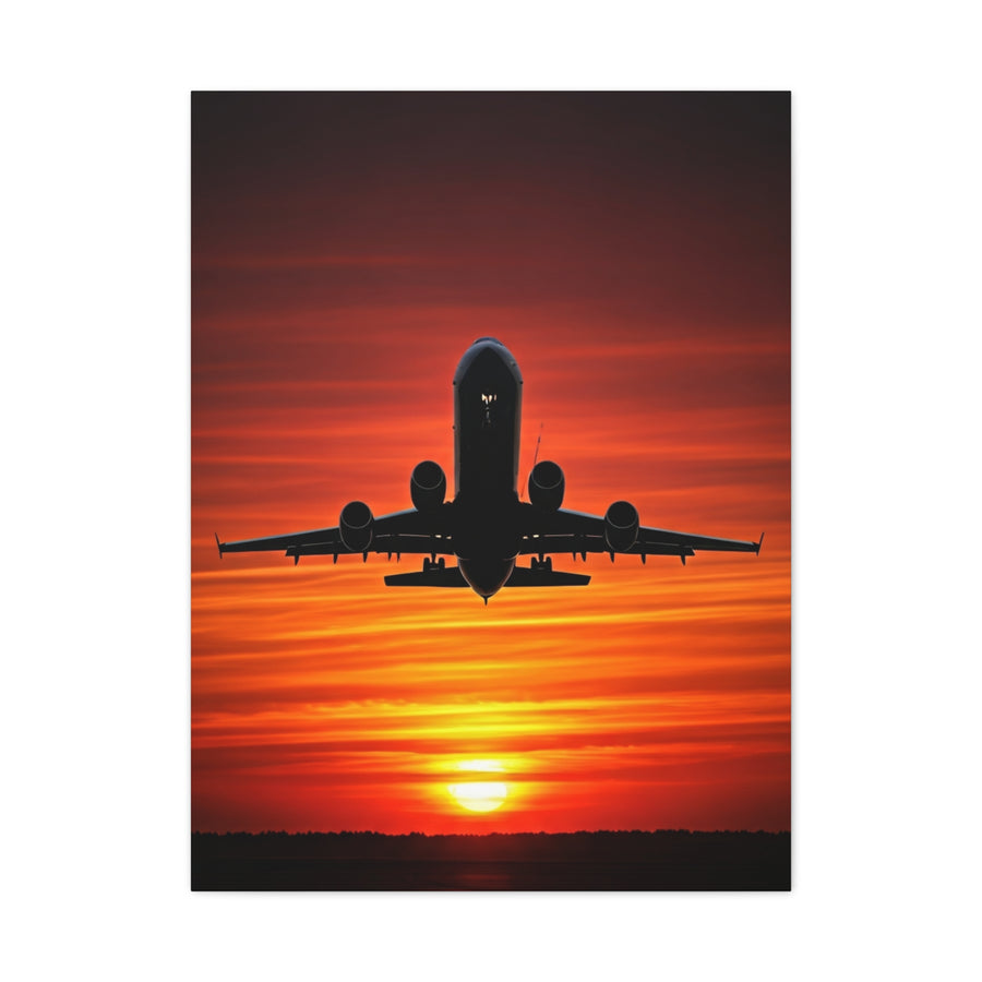Sunset Departure Jet Silhouette Wall Art & Canvas Prints