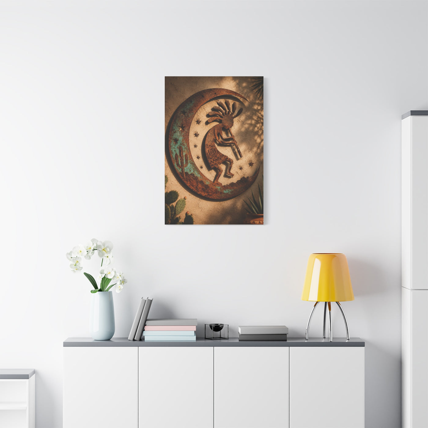 Kokopelli Crescent Moon Southwest Wall Art & Canvas Print