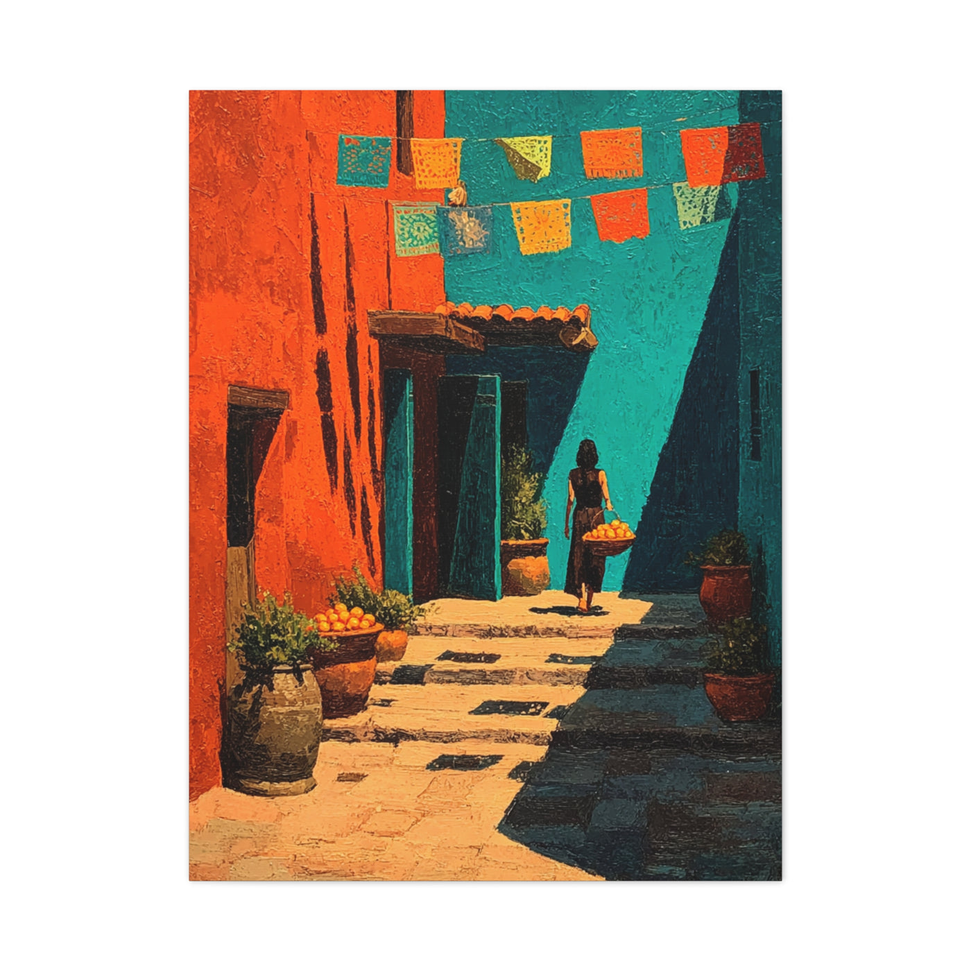 Mexican Market Street Folk Scene Wall Art & Canvas Print