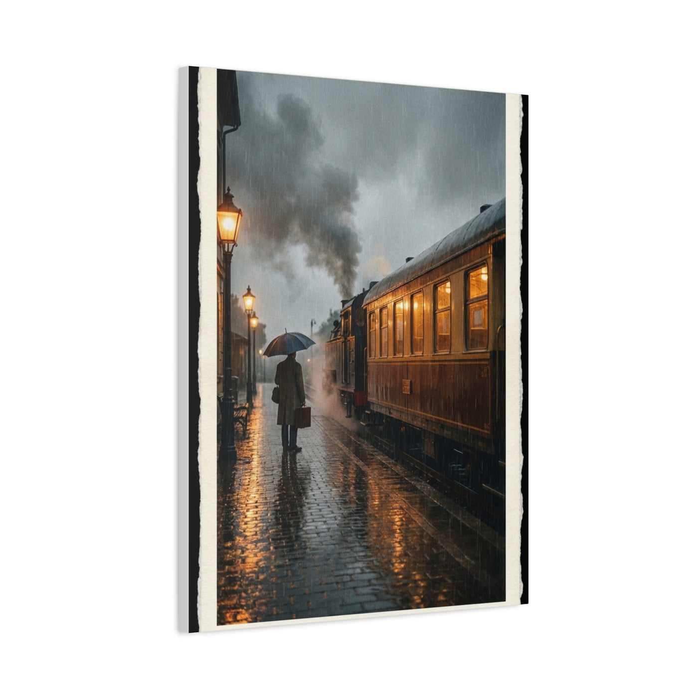Rainy Train Platform Nostalgia Scene Wall Art & Canvas Print