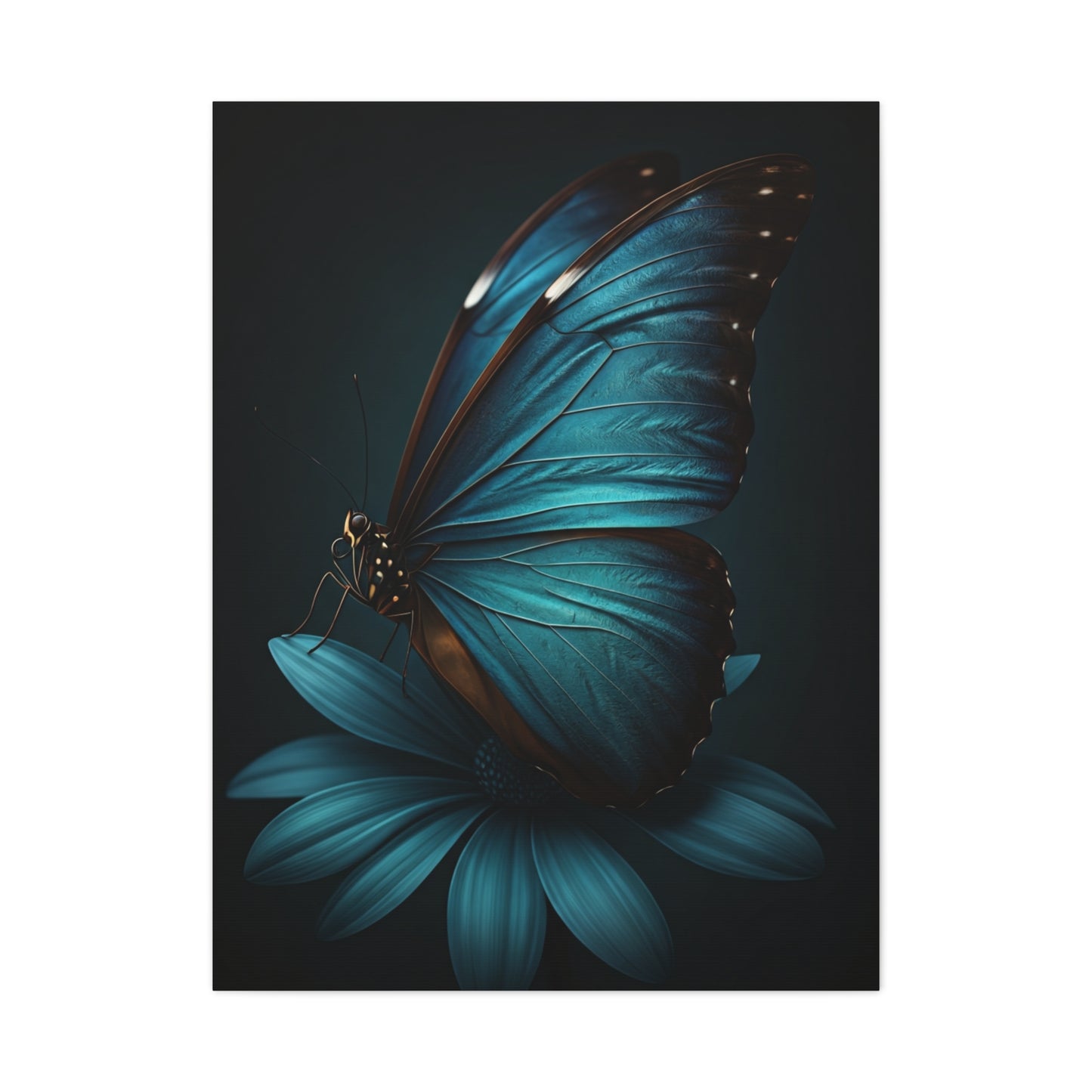 Blue Morpho Butterfly on Midnight Bloom Wall Art & Canvas Prints