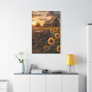 Rustic Farmhouse Sunflower Field Tractor Wall Art & Canvas Print