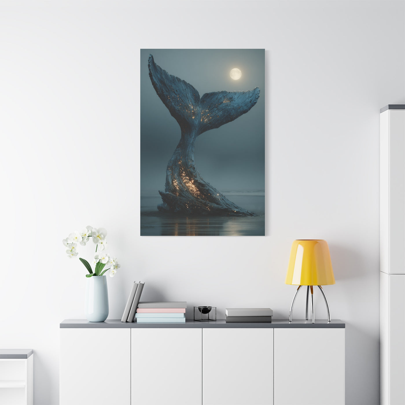 Moonlit Driftwood Whale Tail Wall Art & Canvas Print