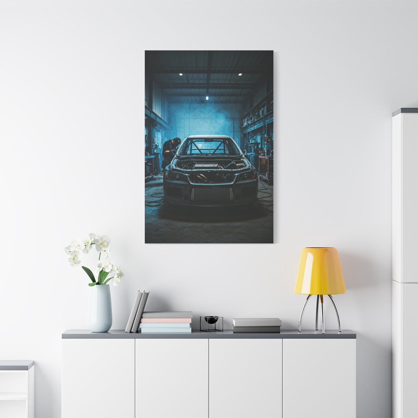 Mitsubishi Lancer Evolution Custom Fabrication Garage Wall Art & Canvas Prints