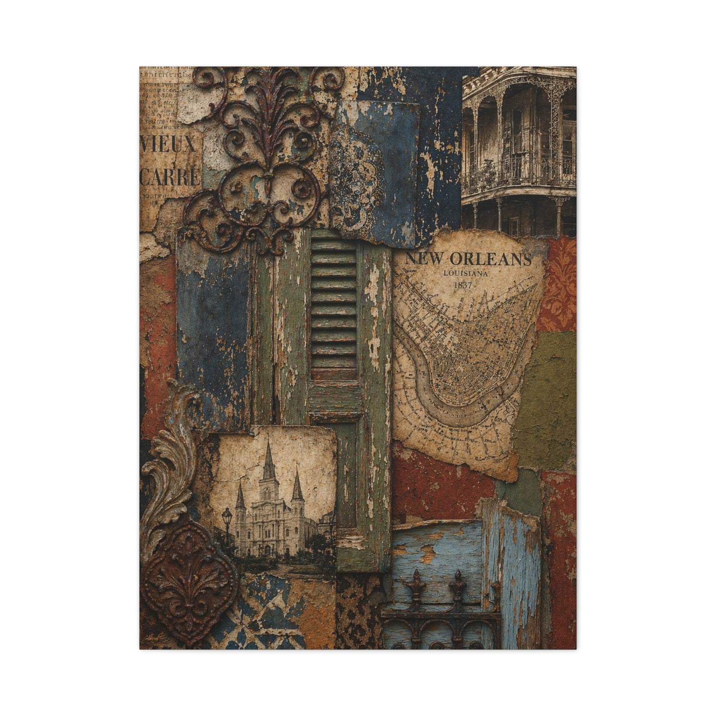 Vintage French Quarter Collage Composition Wall Art & Canvas Print