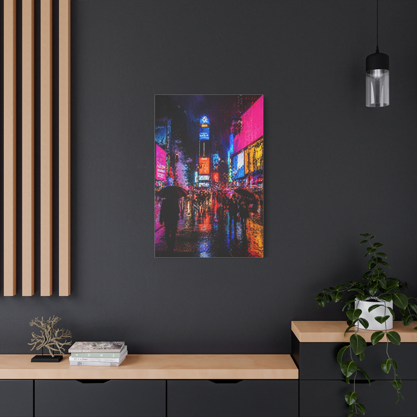 Times Square Neon Rain Night Wall Art & Canvas Print