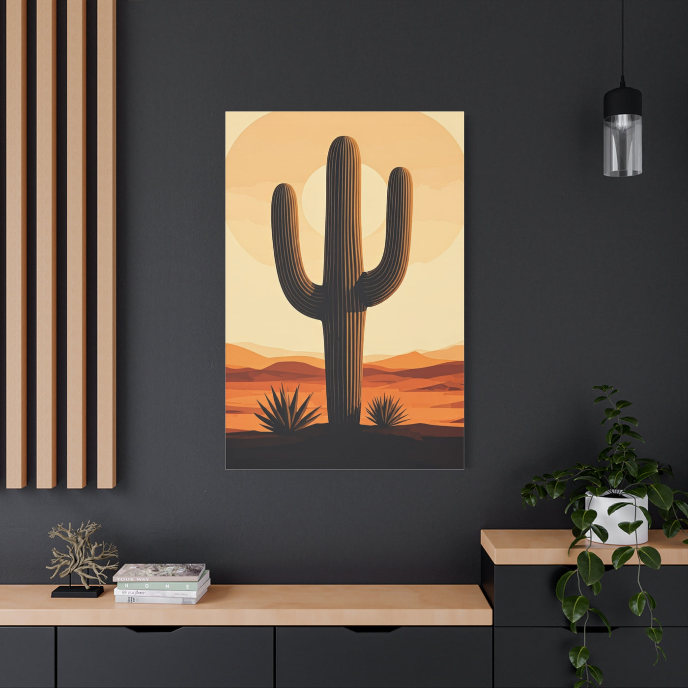 Minimal Desert Sun Saguaro Illustration Wall Art & Canvas Prints