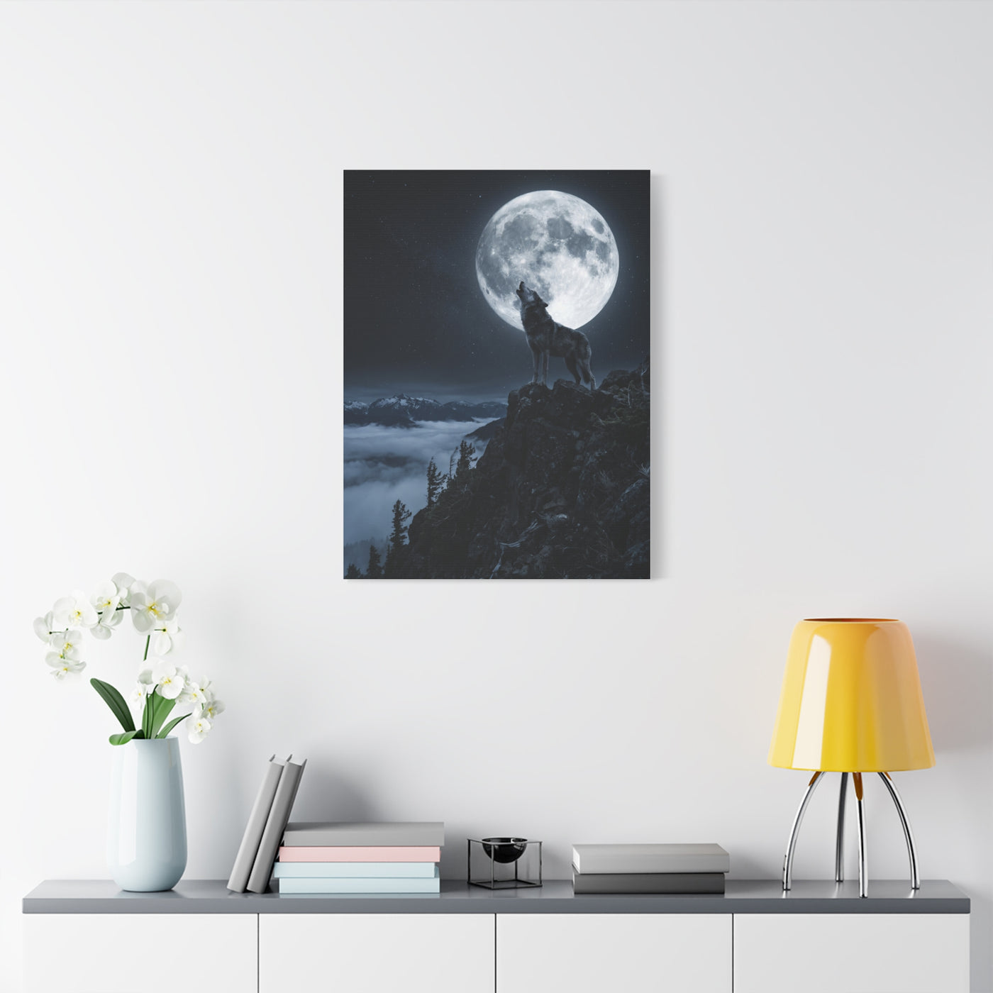 Full Moon Howling Wolf Ridge Scene Wall Art & Canvas Print