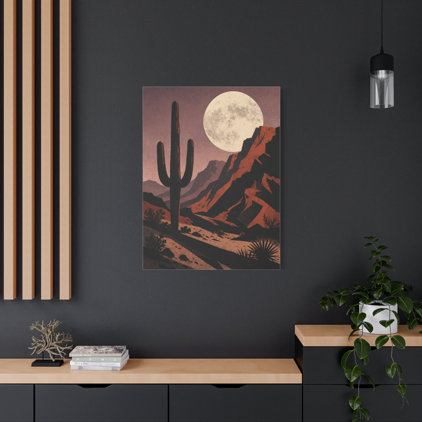 Desert Moonrise Cactus Landscape Wall Art & Canvas Print