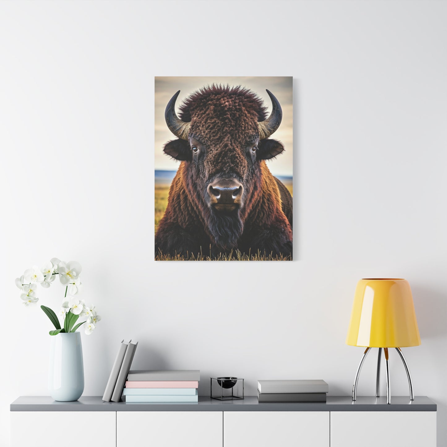 Symmetrical Prairie Bison Frontal Portrait Wall Art & Canvas Print