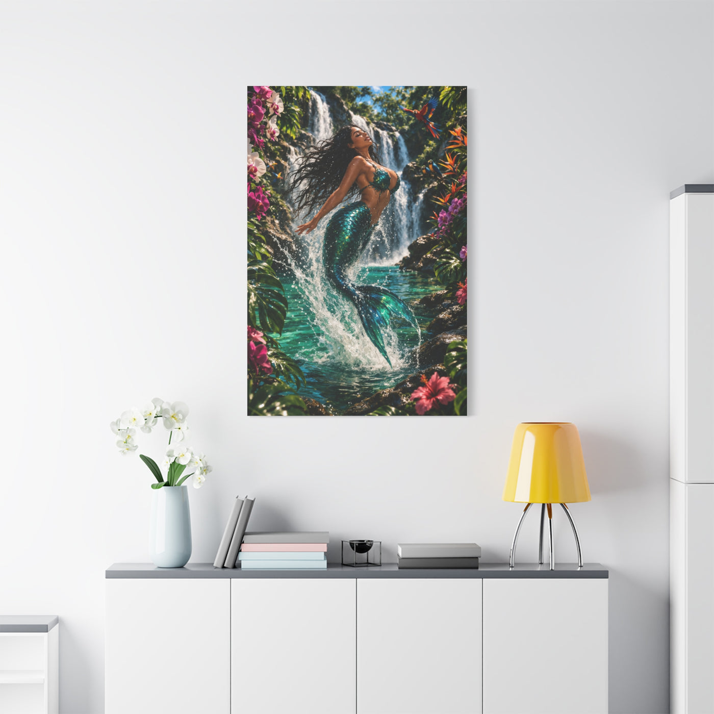 Tropical Waterfall Mermaid Escape Wall Art & Canvas Print