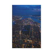 Aerial Manhattan Night Grid Wall Art & Canvas Print