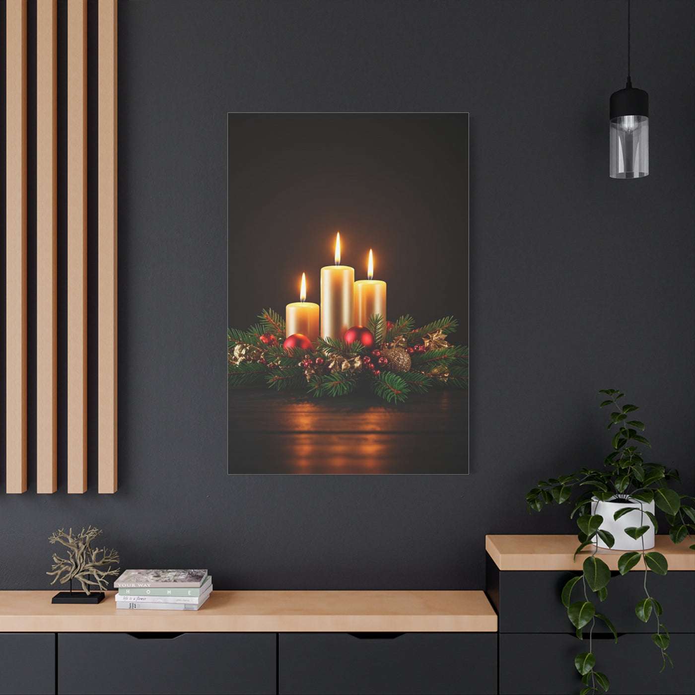 Christmas Candlelight Evergreen Centerpiece Wall Art & Canvas Print