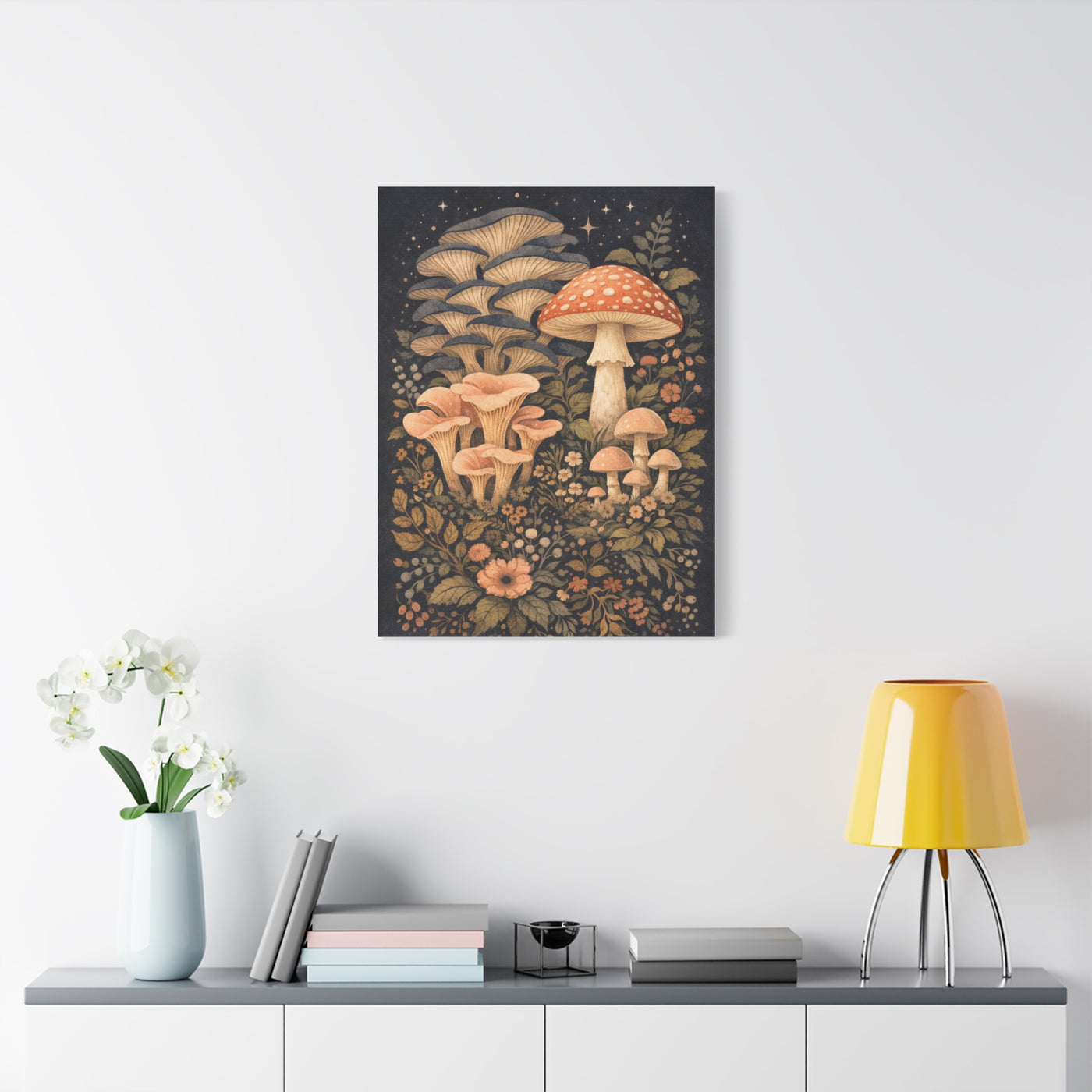 Whimsical Midnight Mushroom Garden Wall Art & Canvas Print