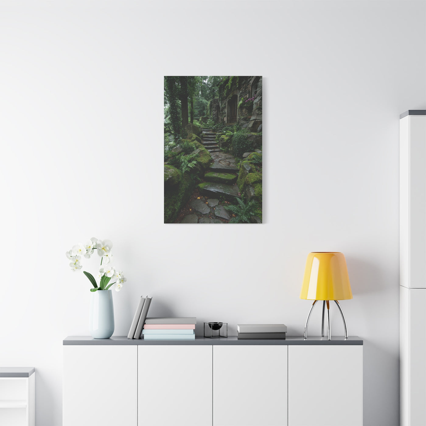 Green Moss-Covered Garden Staircase Wall Art & Canvas Print