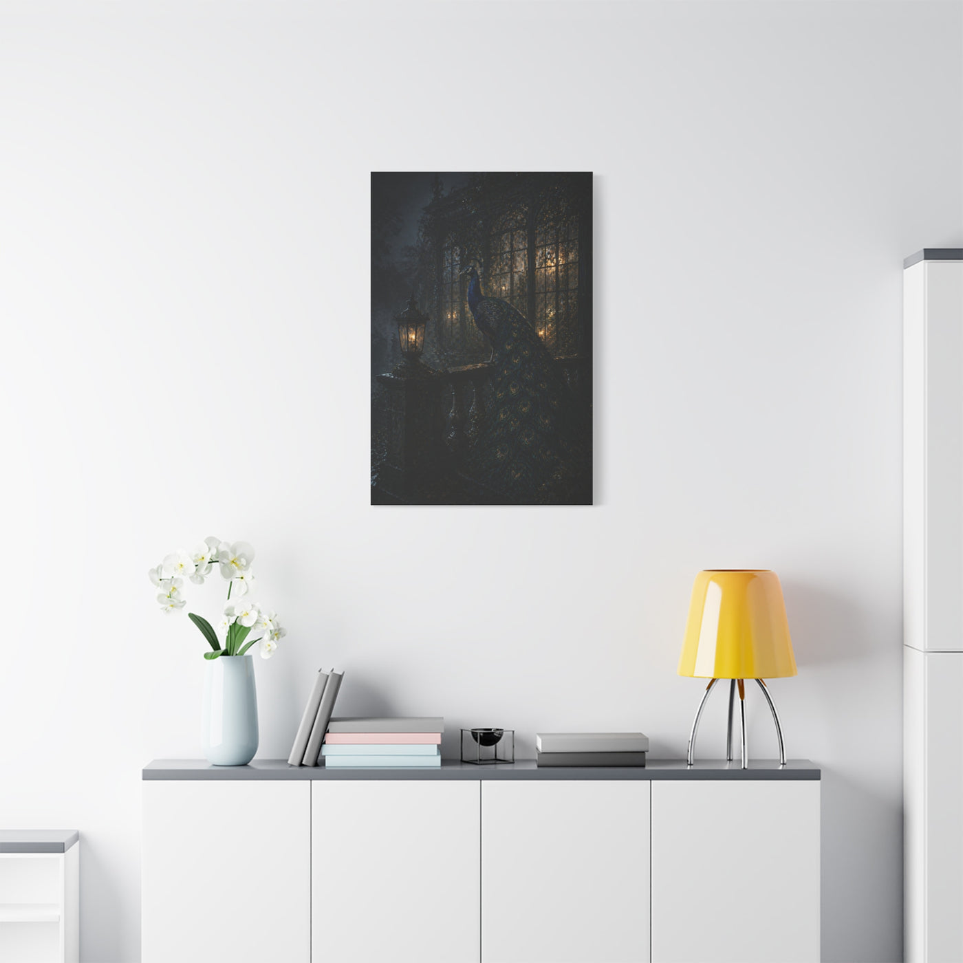 Gothic Night Peacock Balcony Wall Art & Canvas Print