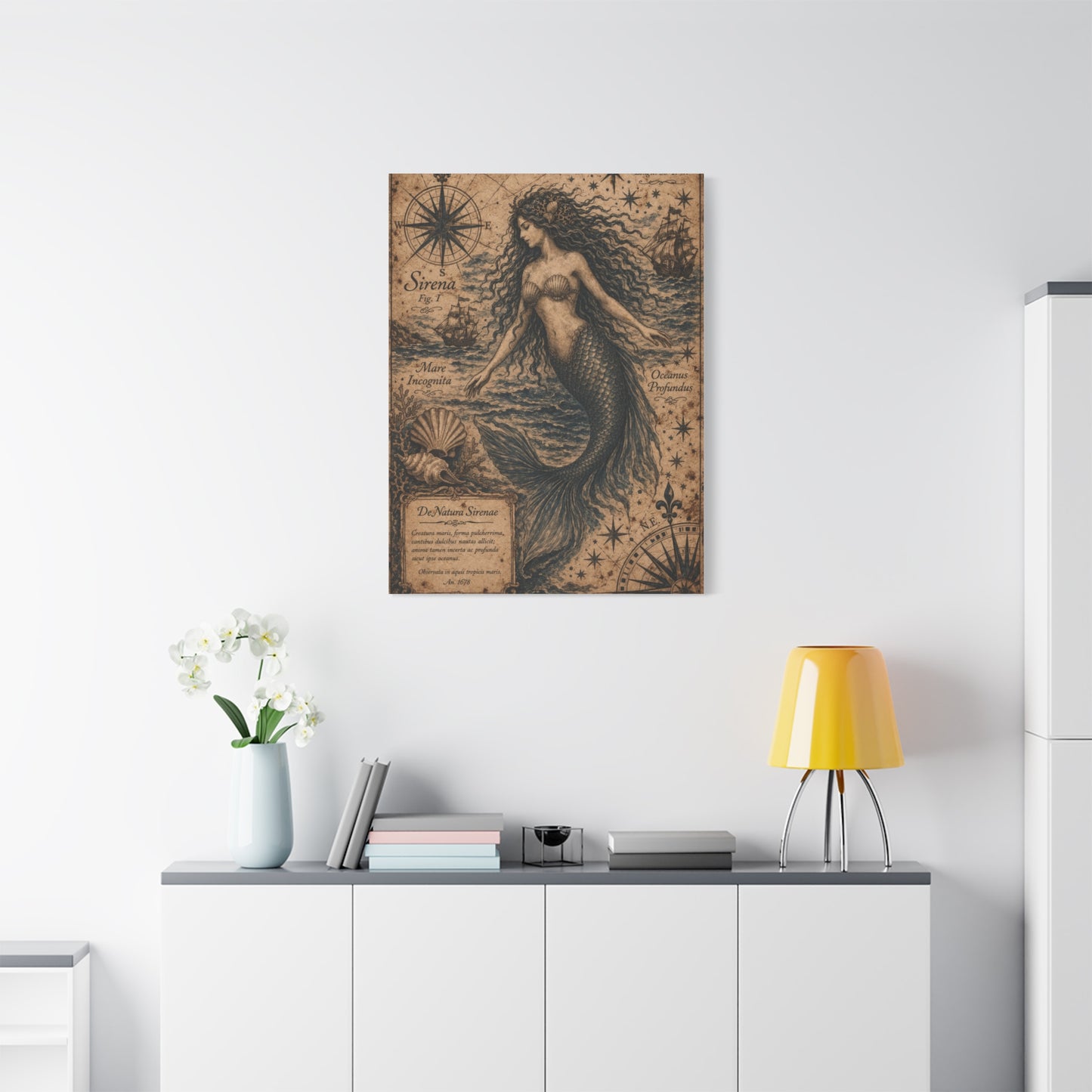 Antique Nautical Sirena Illustration Wall Art & Canvas Print