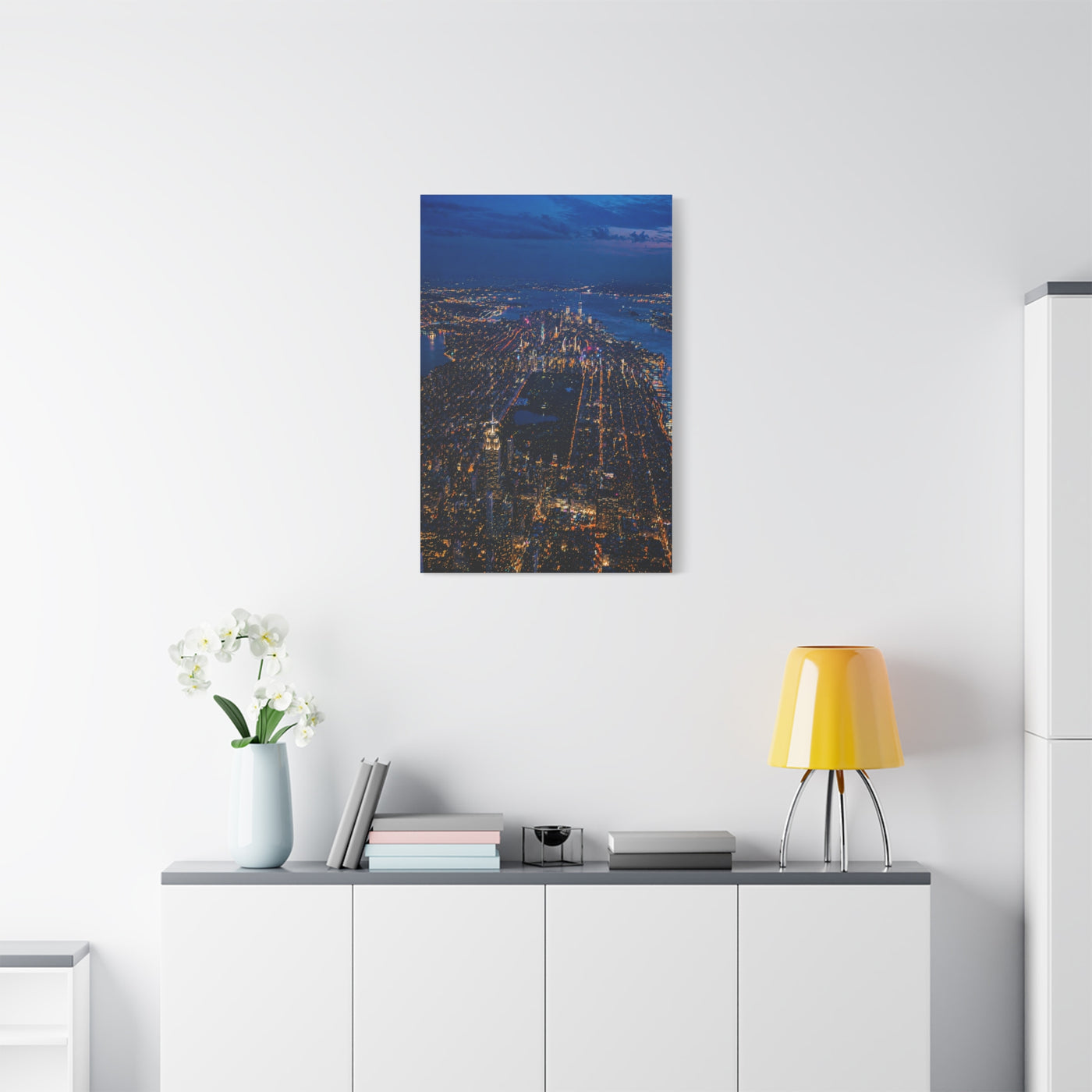 Aerial Manhattan Night Grid Wall Art & Canvas Print