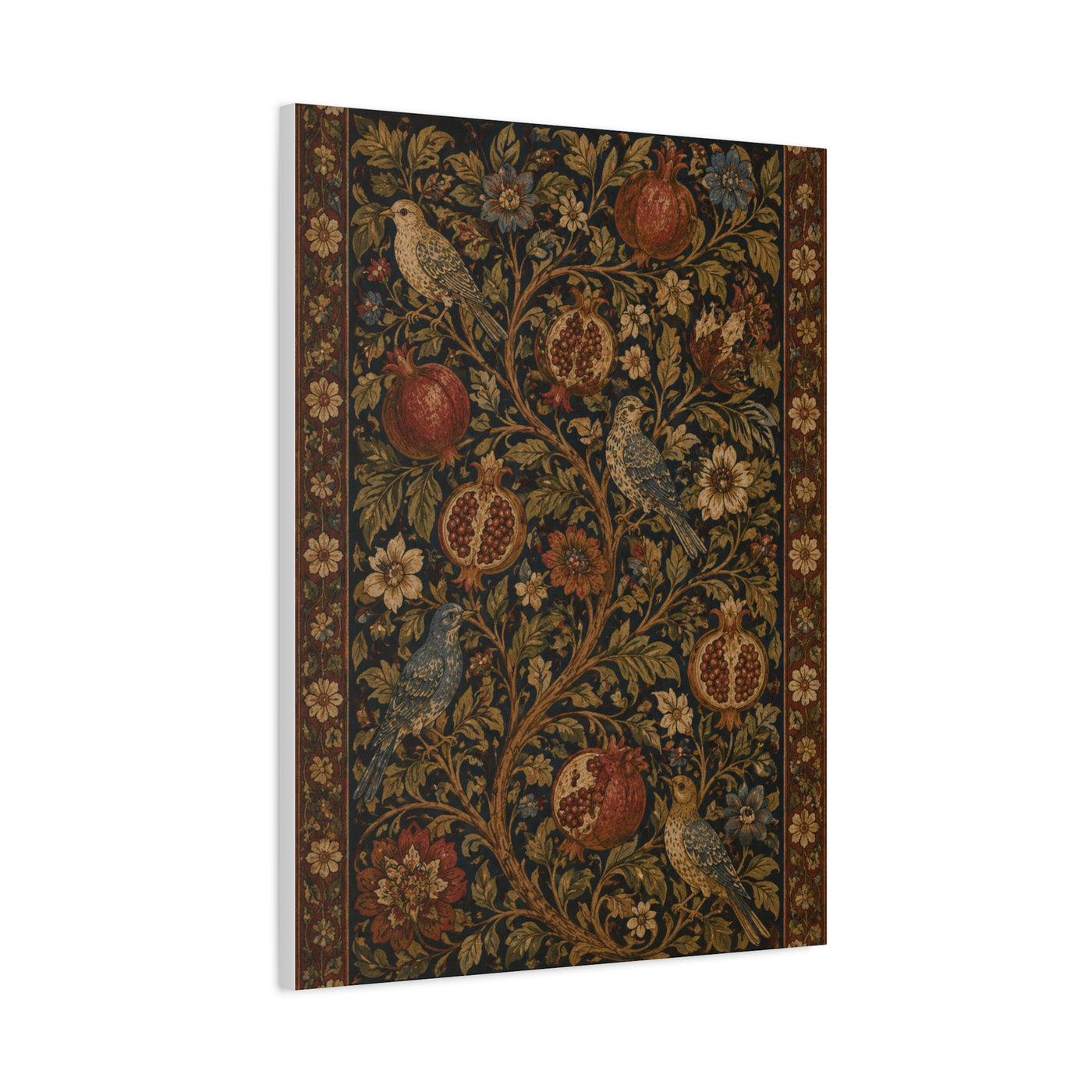 Dark Botanical Pomegranate Heritage Textile Wall Art & Canvas Print