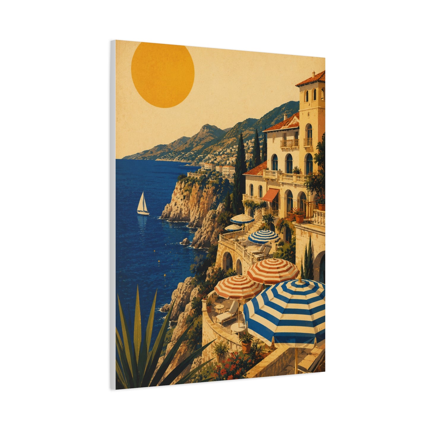 Riviera Coastal Terrace Poster Wall Art & Canvas Print