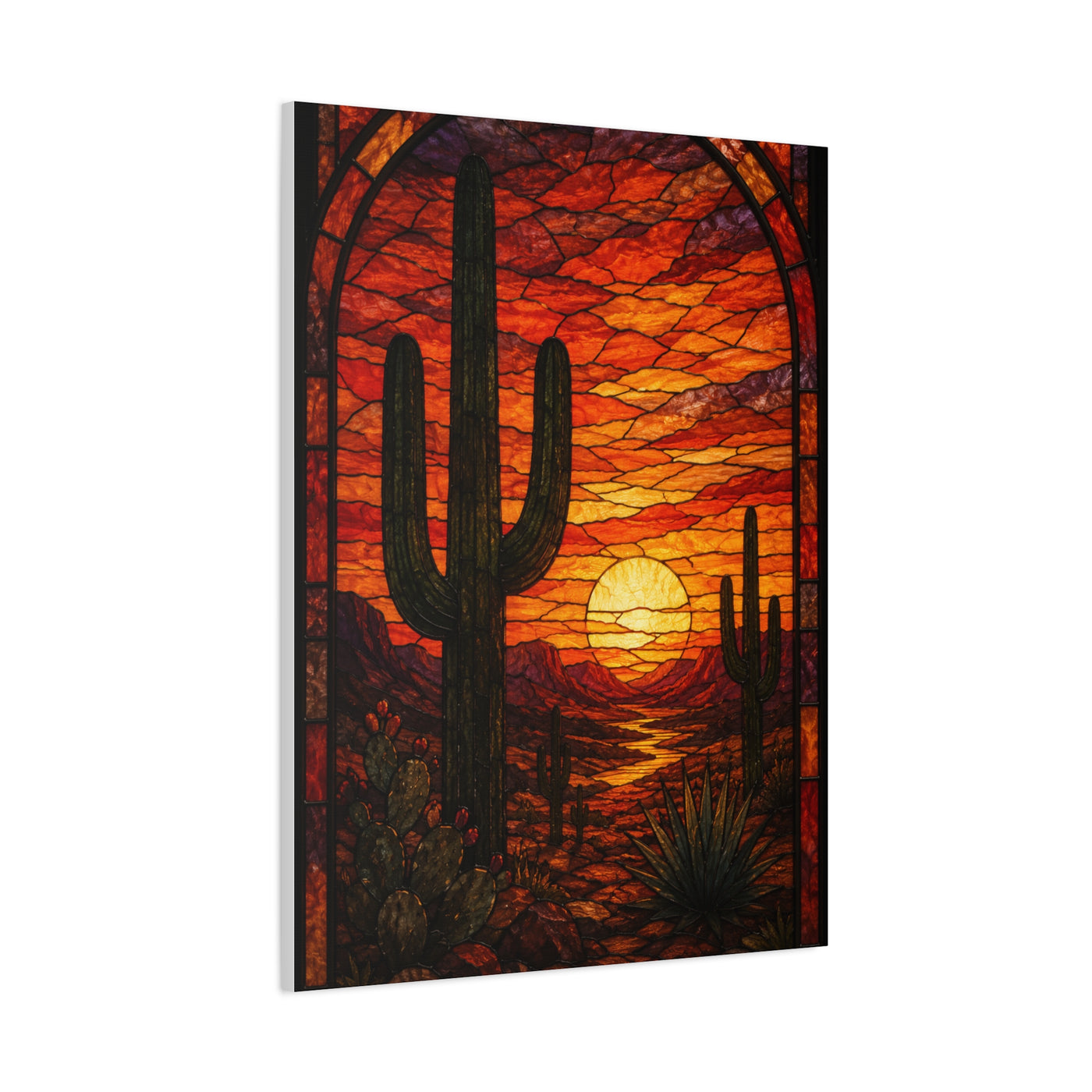 Stained Glass Desert Sunset Southwest Wall Art & Canvas Print