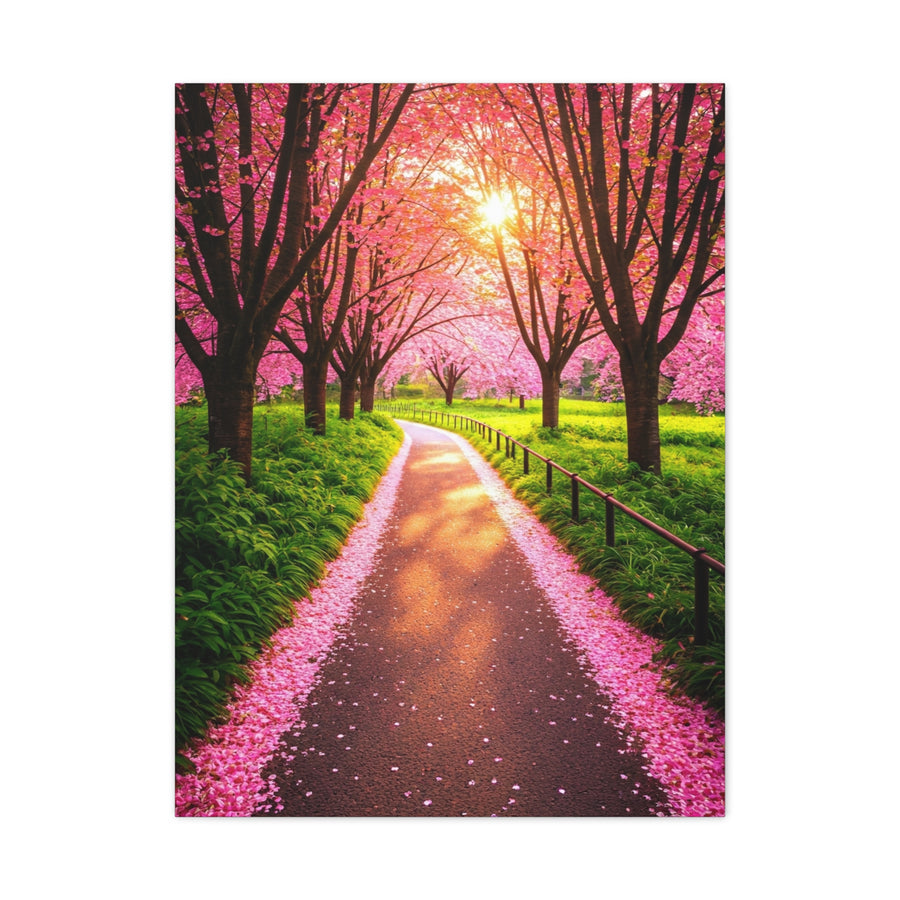 Sakura Forest Path With Sunlight Rays Wall Art & Canvas Prints
