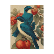 Blue Folk Birds Pomegranate Wall Art & Canvas Print